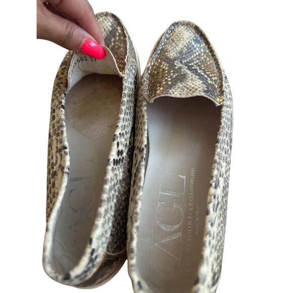 AGL Women's Snake Print Leather Loafers Flats Size 7 / 37 - Picture 3 of 8